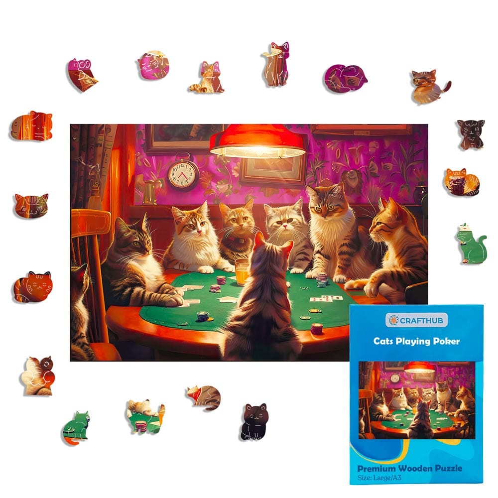 Animal Jigsaw Puzzle > Wooden Jigsaw Puzzle > Jigsaw Puzzle Cat Playing Poker - Jigsaw Puzzle