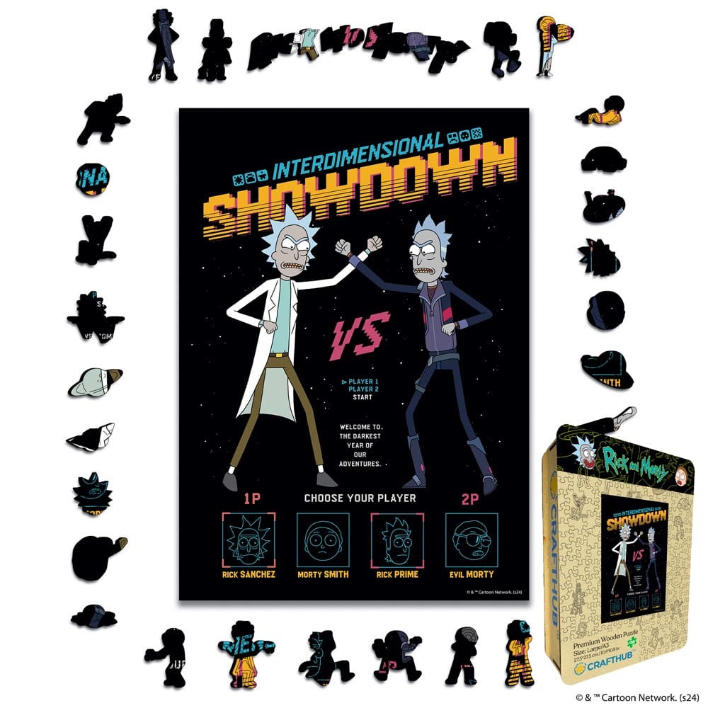 Animal Jigsaw Puzzle > Wooden Jigsaw Puzzle > Jigsaw Puzzle A4 + Wooden Gift Box Rick and Morty Interdimensional Showdown - Wooden Jigsaw Puzzle