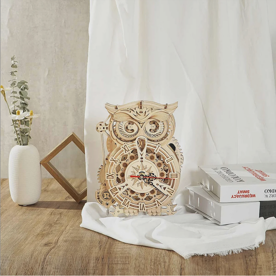 Orologio meccanico con gufo Puzzle 3D in legno