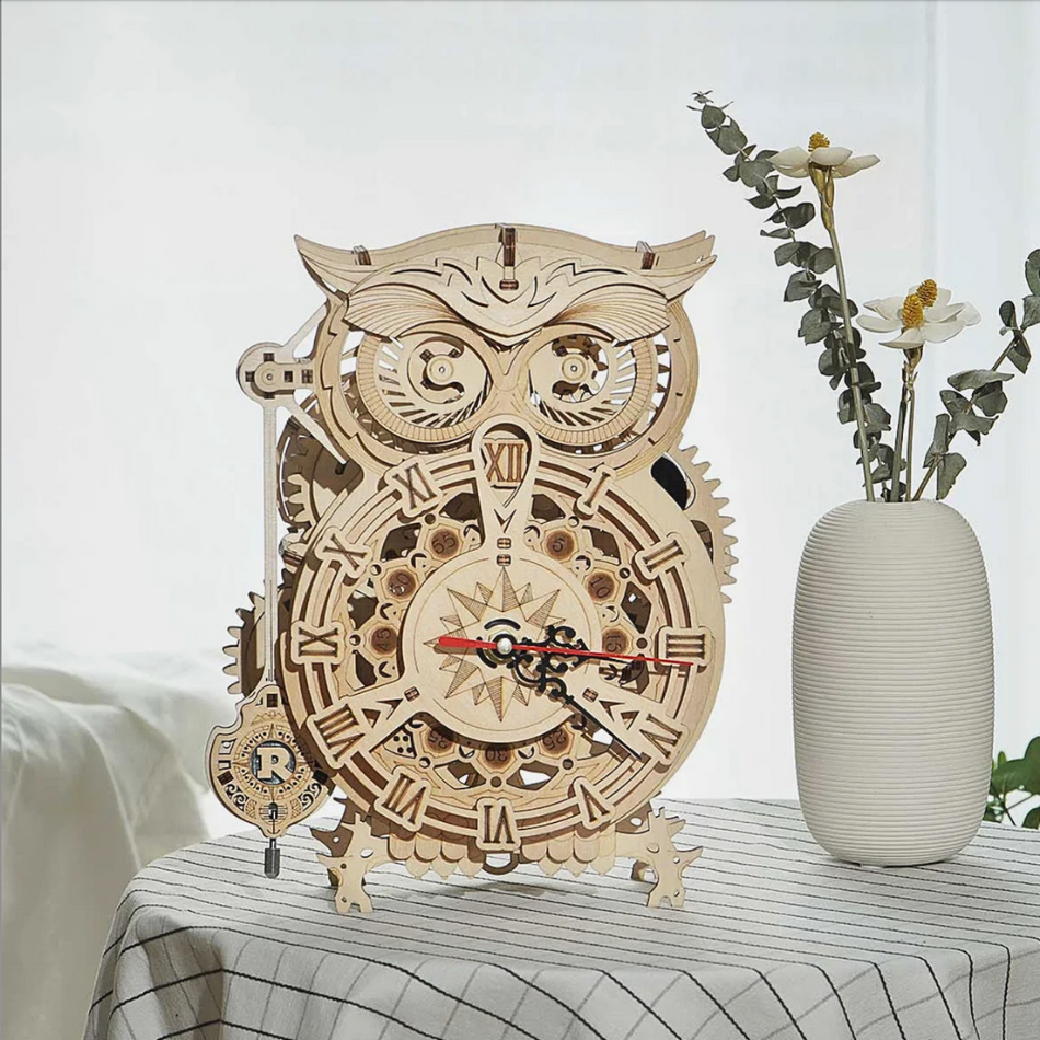 Orologio meccanico con gufo Puzzle 3D in legno