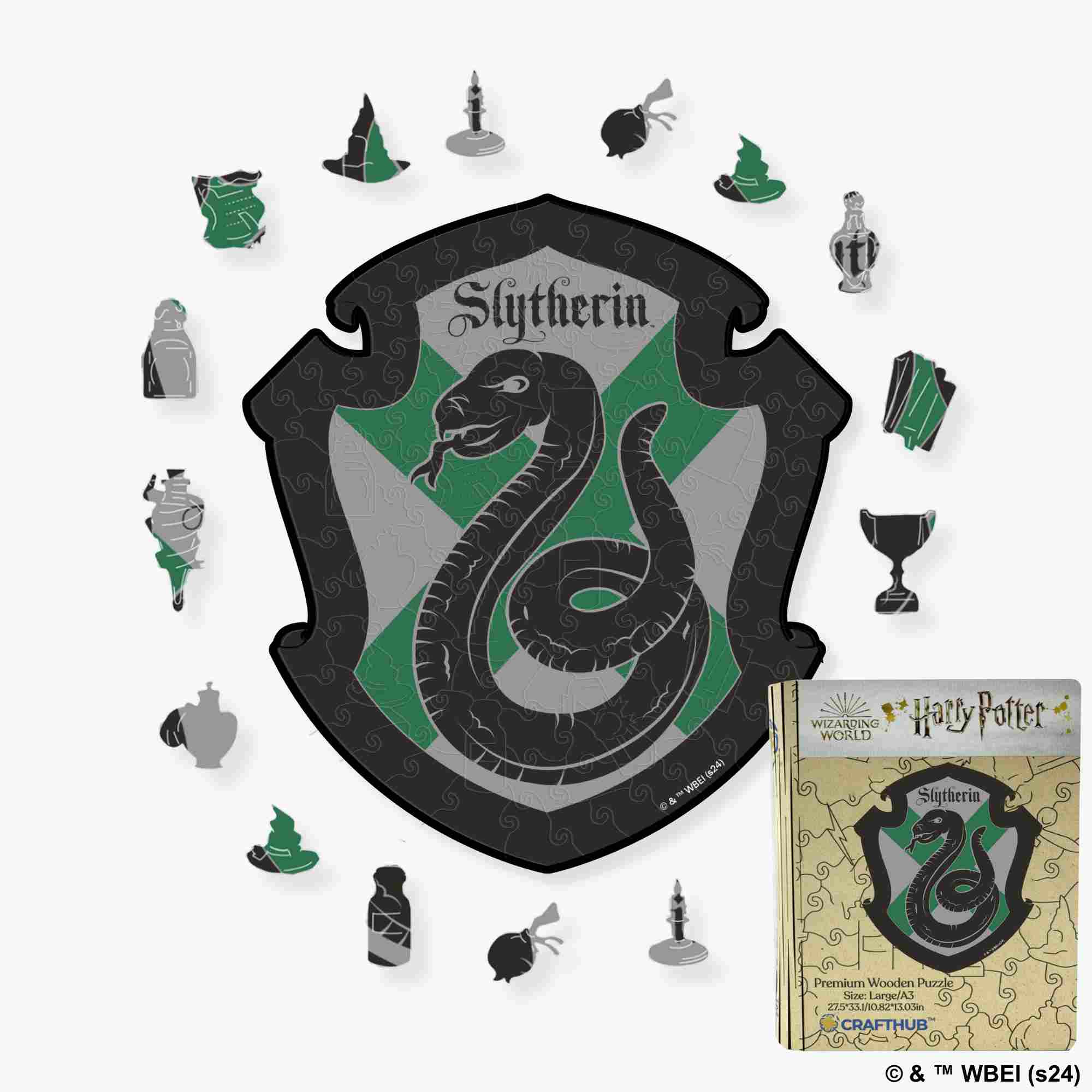 Animal Jigsaw Puzzle > Wooden Jigsaw Puzzle > Jigsaw Puzzle A3 Slytherin Crest - House Prides Wooden Jigsaw Puzzle