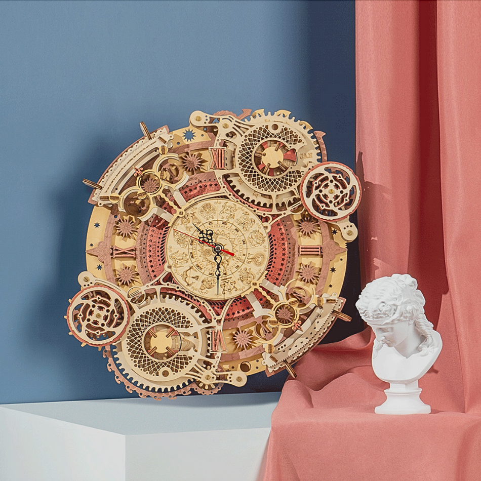 Orologio artistico con segni zodiacali puzzle 3D in legno