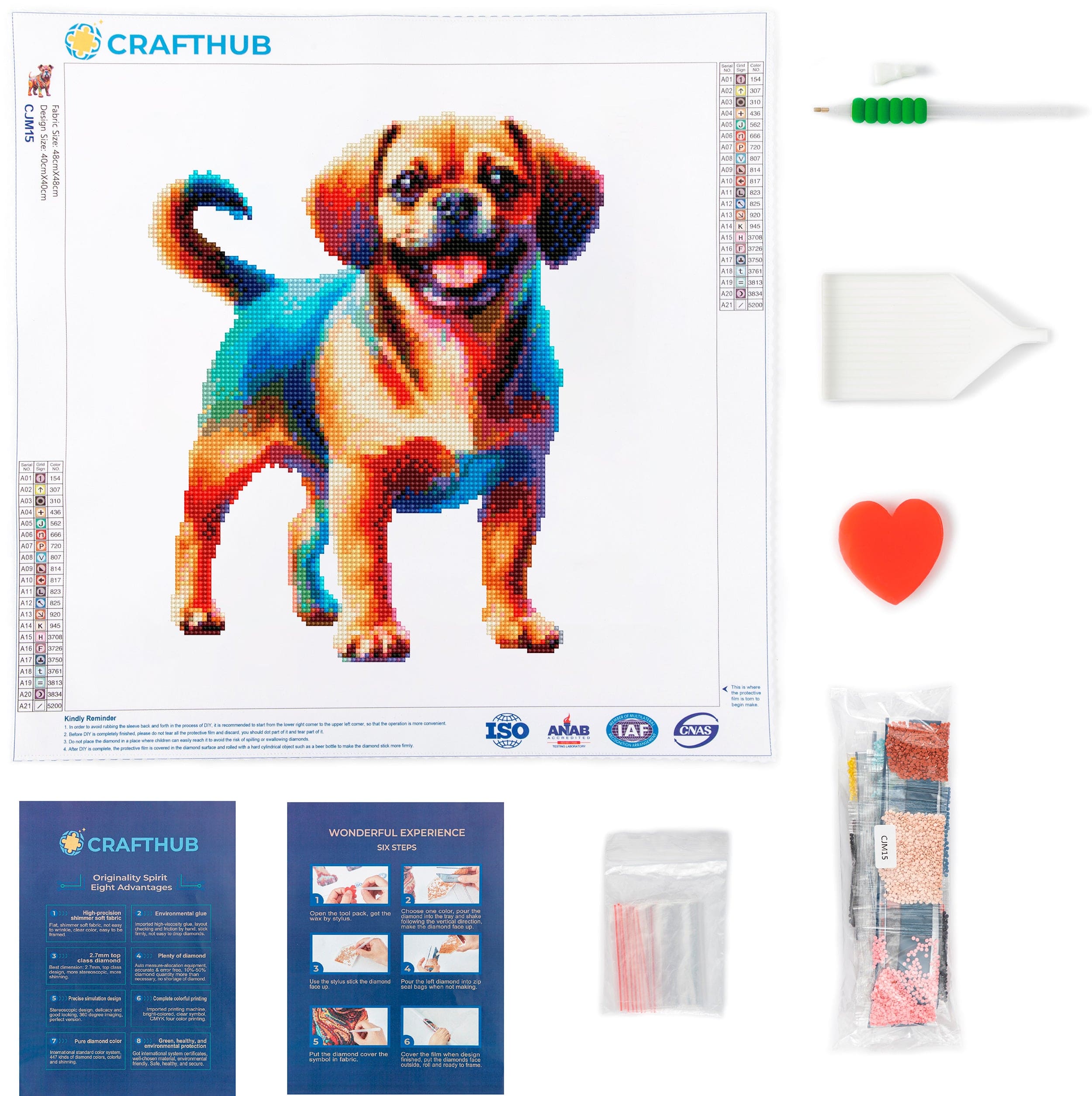 15.7"x15.7" / 40cm x 40cm Puggle Dog - Diamond Painting Kit