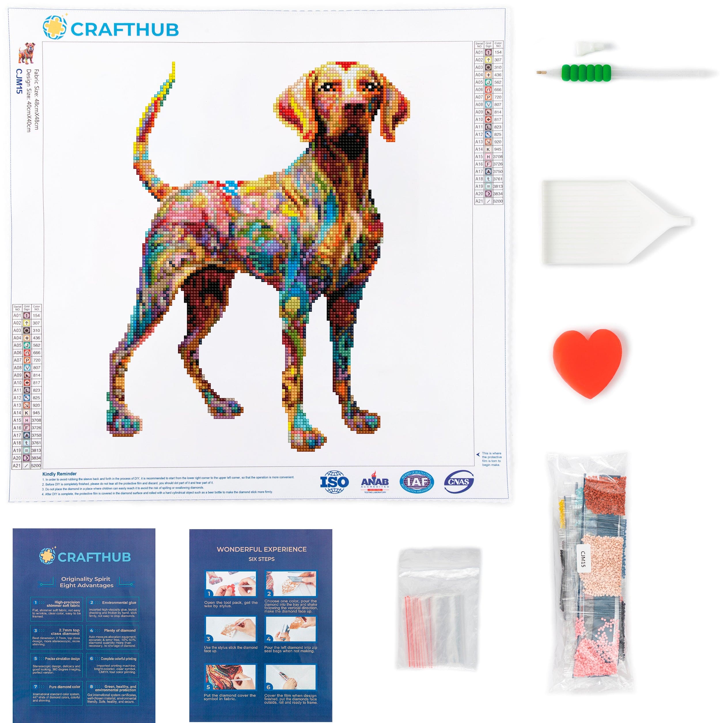 15.7"x15.7" / 40cm x 40cm Vizsla Dog - Diamond Painting Kit