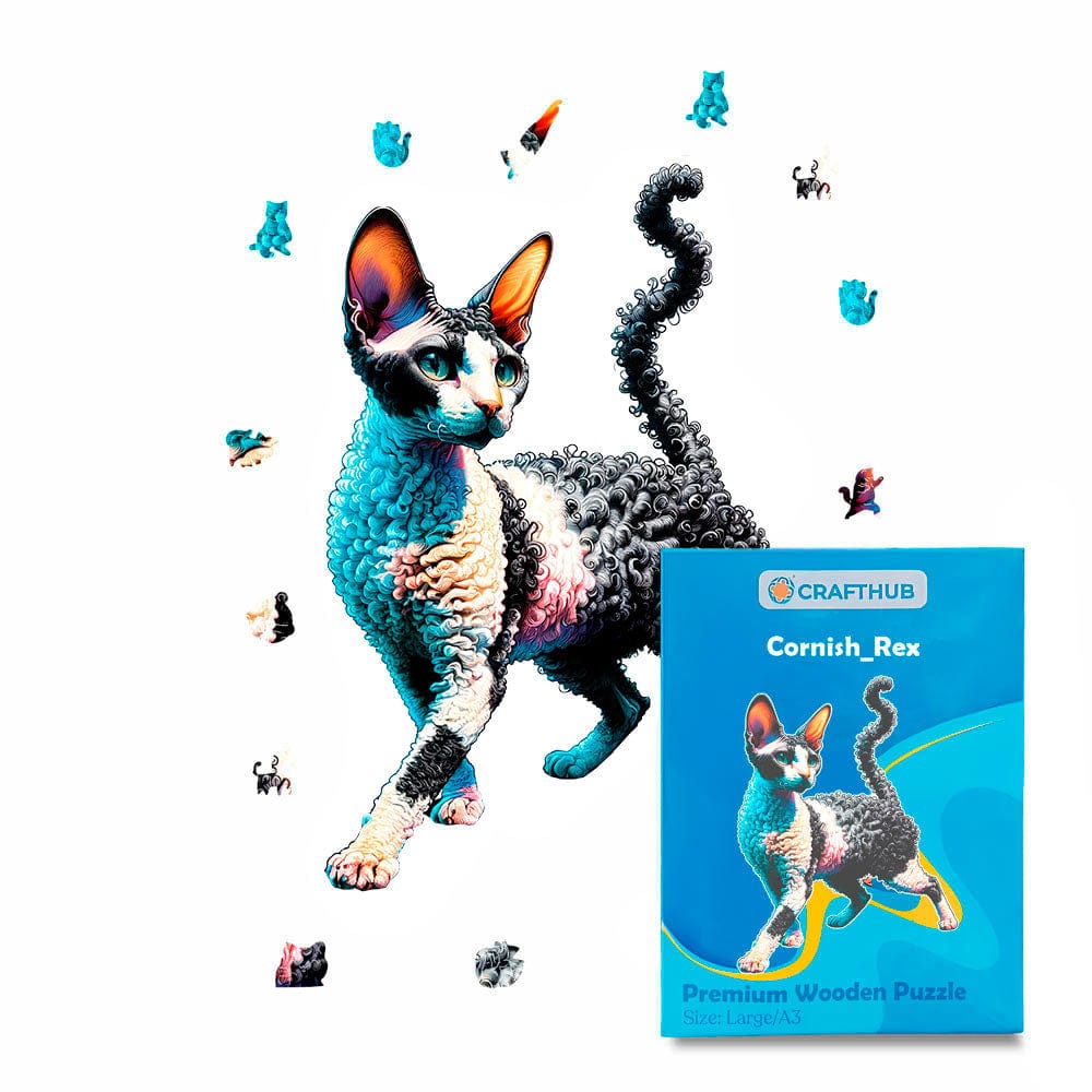 Animal Jigsaw Puzzle > Wooden Jigsaw Puzzle > Jigsaw Puzzle A4 + Paper Box Cornish Rex Cat - Jigsaw Puzzle