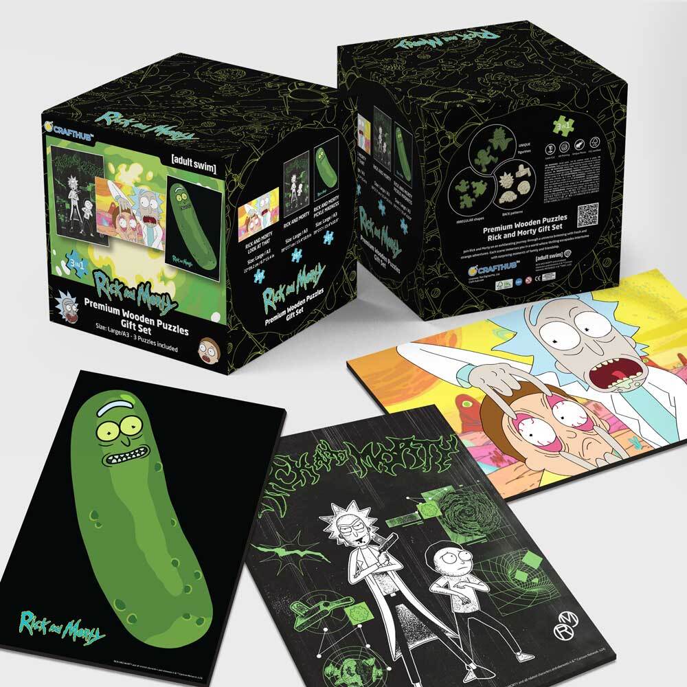 Animal Jigsaw Puzzle > Wooden Jigsaw Puzzle > Jigsaw Puzzle 3 x A3 Size L Wooden Jigsaw Puzzles + Gift Box 3-Pack RICK AND MORTY™ - Wooden Jigsaw Puzzle Gift Set